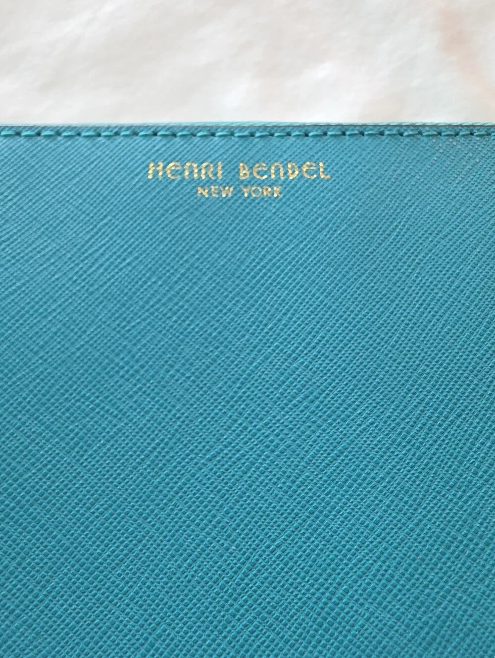 Henri Bendel Blue Saffiano Leather Zip Around Wallet
